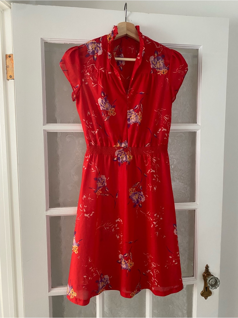 Vintage 70s Red Floral Midi Dress 🌹